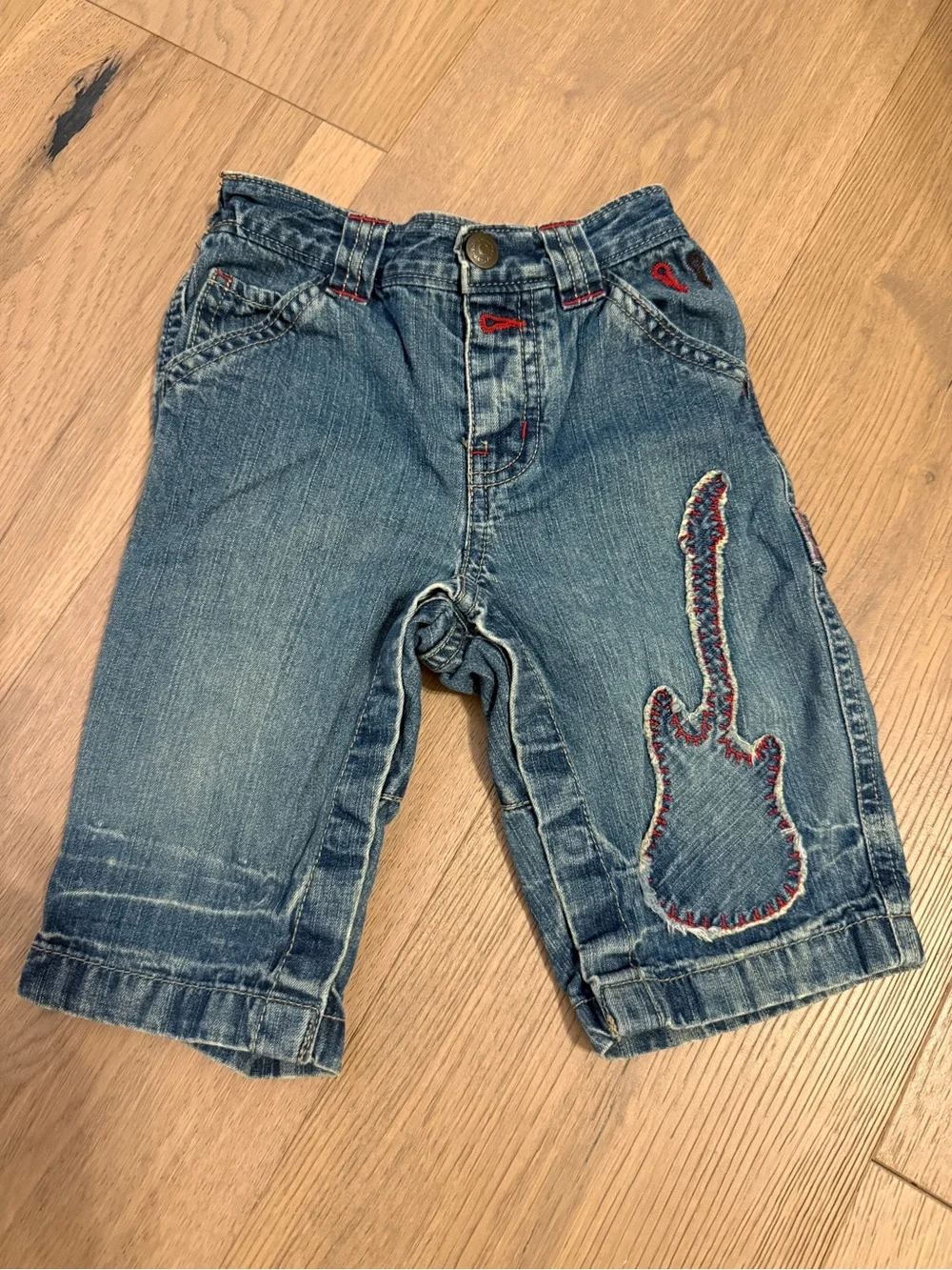 Vintage Baby Gap Baby Distressed Denim Jeans with Guitar Detail